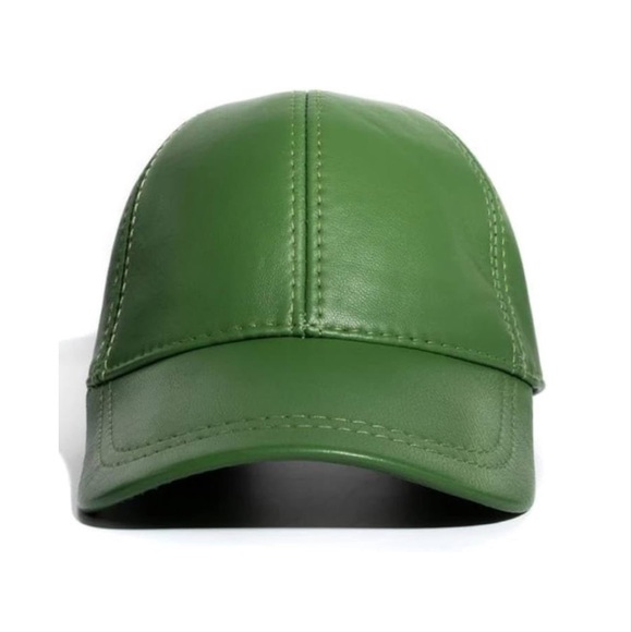 Genuine Leather Unisex Baseball Cap - Adjustable Dad Hat (Spring Green) - Picture 4 of 5
